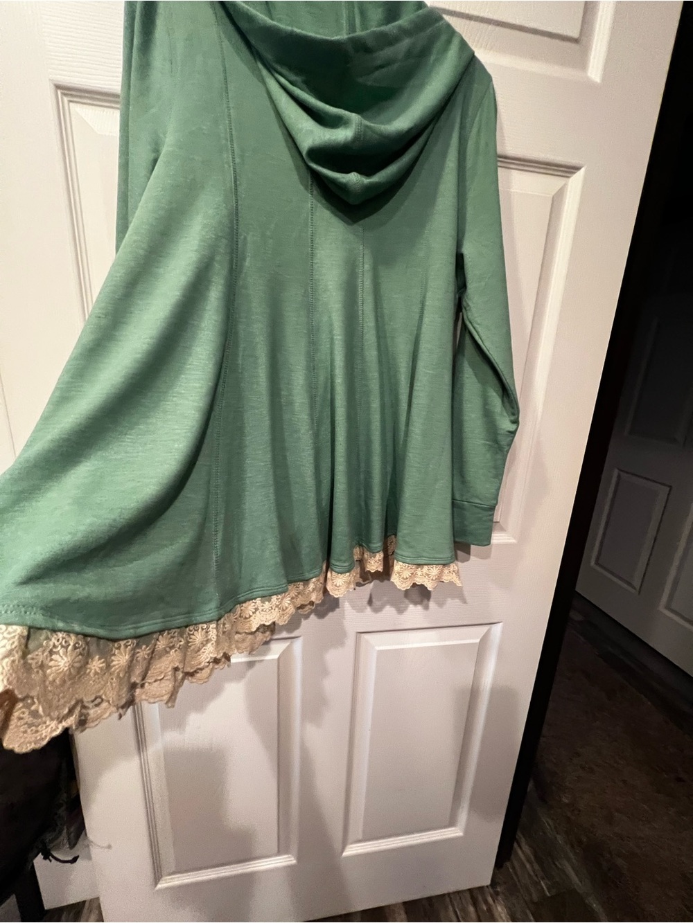 Hooded Zip Jacket with Lace Hem in Sage Green